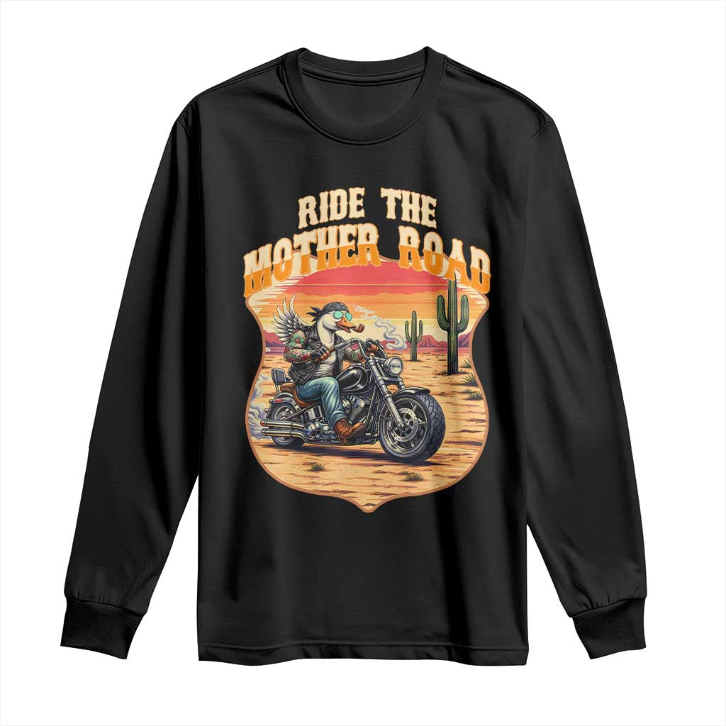 Funny Route Highway 66 Goose Biker Long Sleeve Shirt Ride The Mother Road