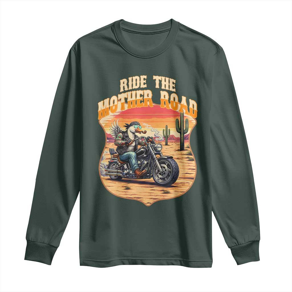 Funny Route Highway 66 Goose Biker Long Sleeve Shirt Ride The Mother Road