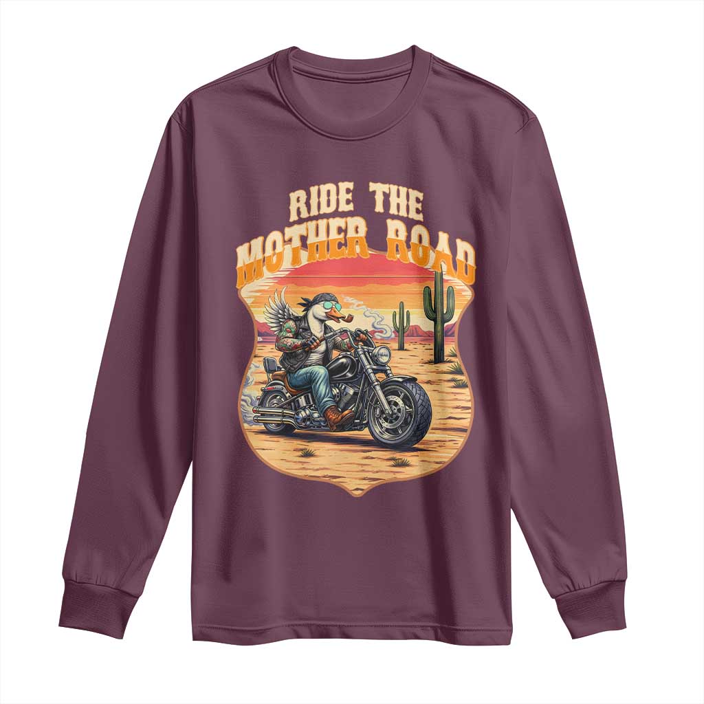 Funny Route Highway 66 Goose Biker Long Sleeve Shirt Ride The Mother Road