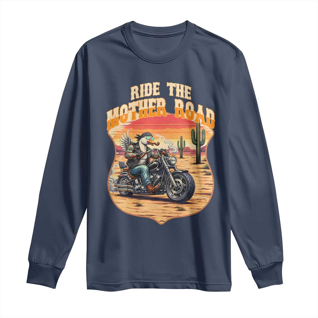 Funny Route Highway 66 Goose Biker Long Sleeve Shirt Ride The Mother Road