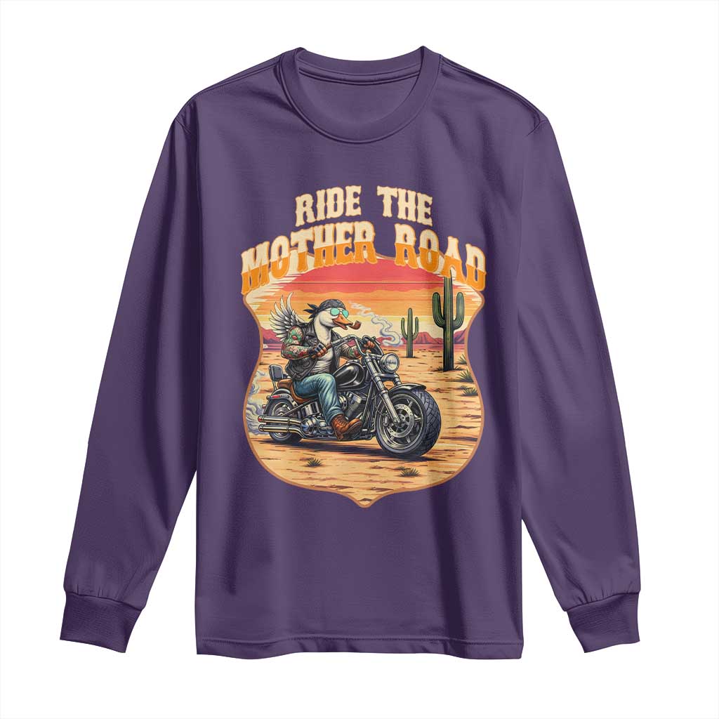 Funny Route Highway 66 Goose Biker Long Sleeve Shirt Ride The Mother Road