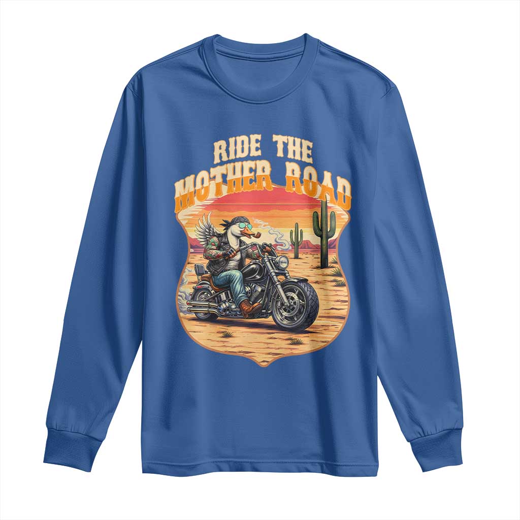 Funny Route Highway 66 Goose Biker Long Sleeve Shirt Ride The Mother Road