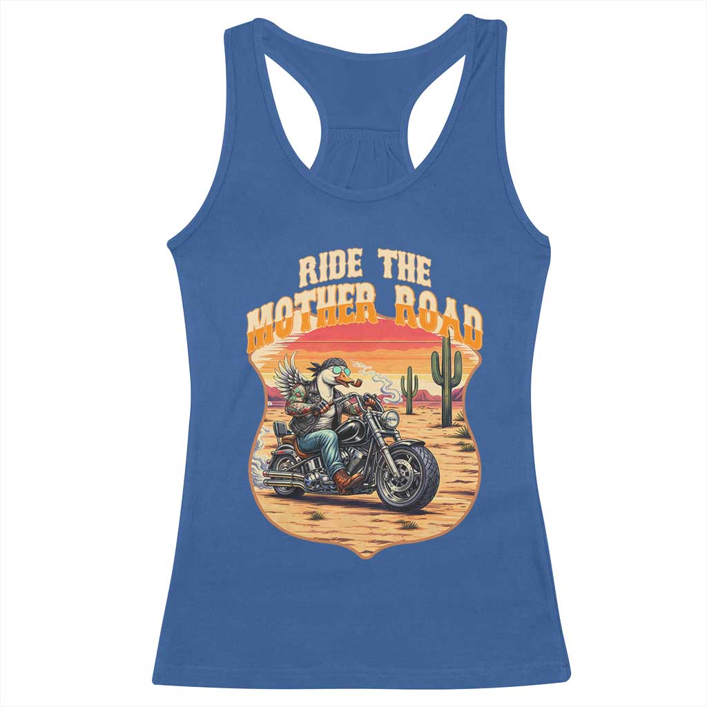 Funny Route Highway 66 Goose Biker Racerback Tank Top Ride The Mother Road TS12 Royal Blue Print Your Wear