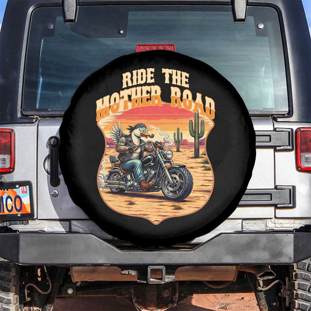 Funny Route Highway 66 Goose Biker Spare Tire Cover Ride The Mother Road TS12 No hole Black Print Your Wear