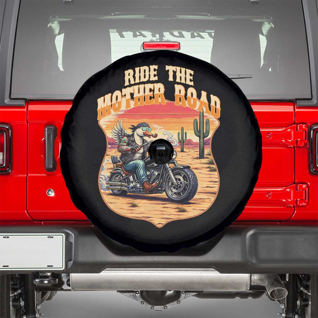 Funny Route Highway 66 Goose Biker Spare Tire Cover Ride The Mother Road TS12 Black Print Your Wear