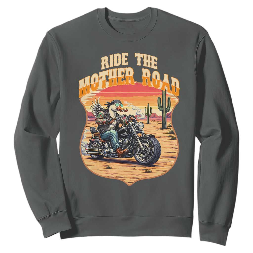 Funny Route Highway 66 Goose Biker Sweatshirt Ride The Mother Road TS12 Dark Heather Print Your Wear
