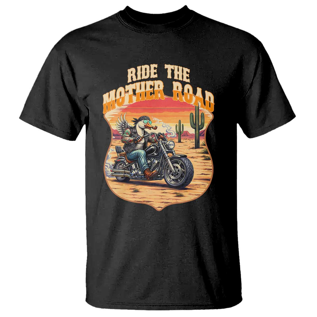 Funny Route Highway 66 Goose Biker T Shirt Ride The Mother Road