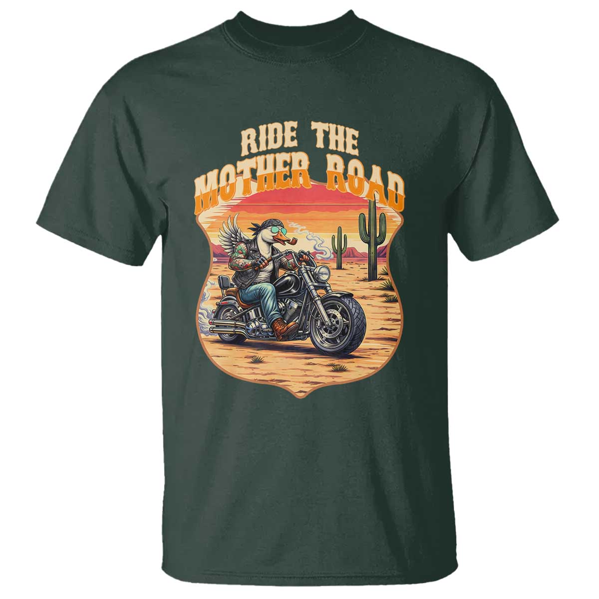 Funny Route Highway 66 Goose Biker T Shirt Ride The Mother Road
