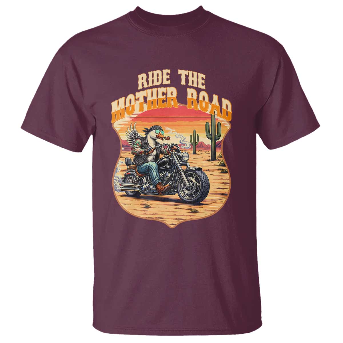 Funny Route Highway 66 Goose Biker T Shirt Ride The Mother Road