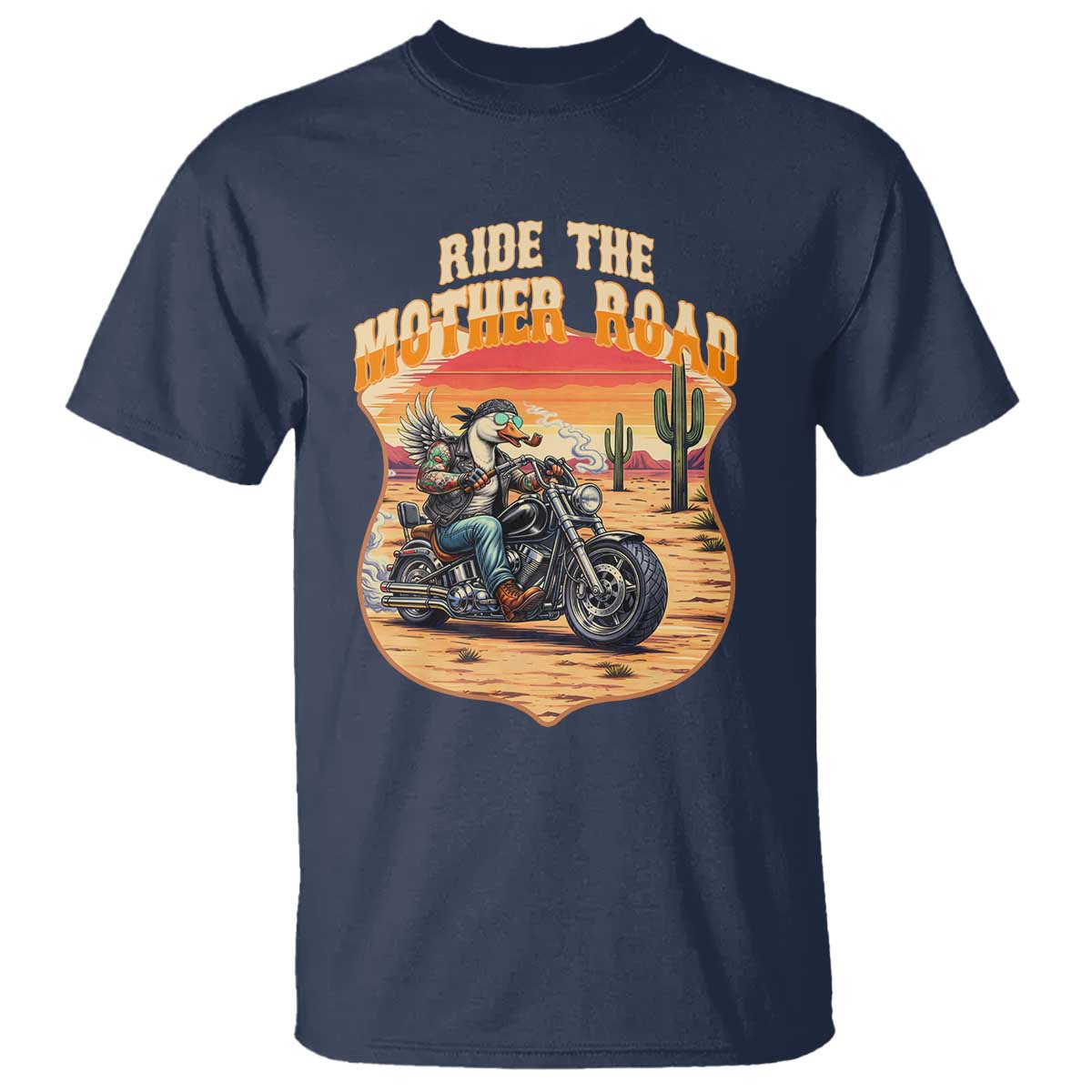 Funny Route Highway 66 Goose Biker T Shirt Ride The Mother Road