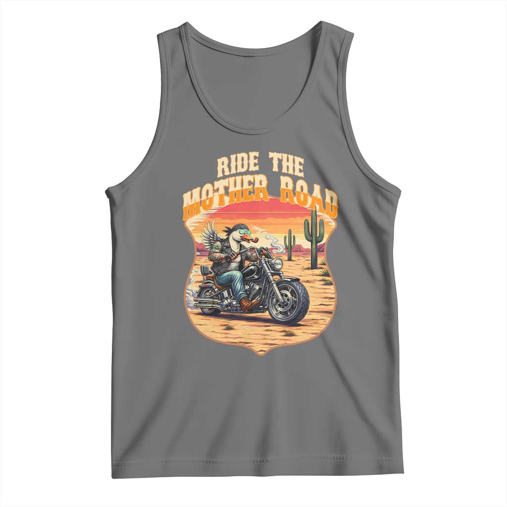 Funny Route Highway 66 Goose Biker Tank Top Ride The Mother Road TS12 Black Heather Print Your Wear