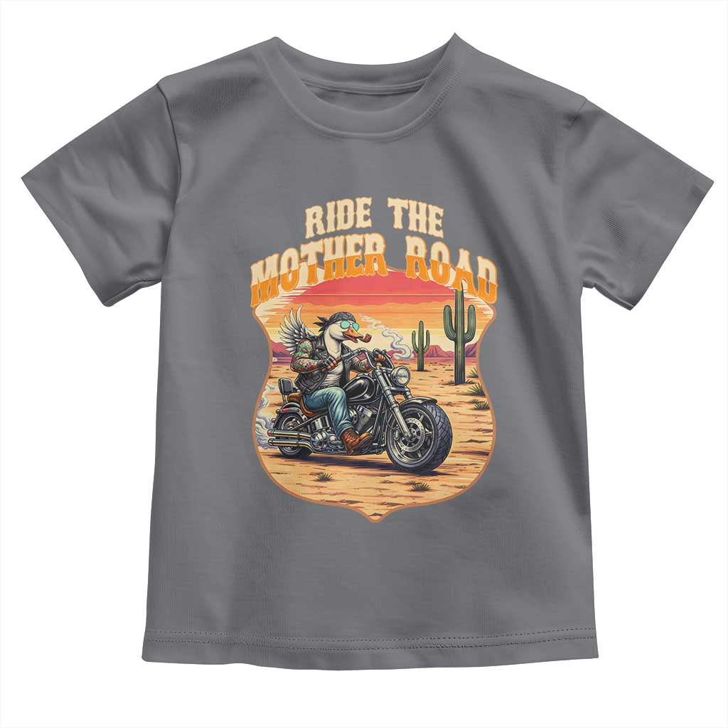 Funny Route Highway 66 Goose Biker Toddler T Shirt Ride The Mother Road TS12 Charcoal Print Your Wear