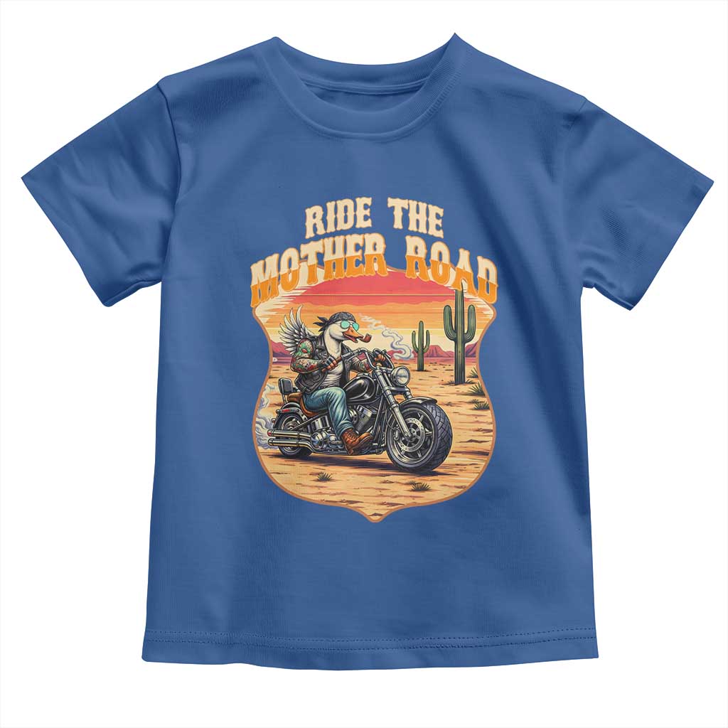 Funny Route Highway 66 Goose Biker Toddler T Shirt Ride The Mother Road TS12 Royal Blue Print Your Wear
