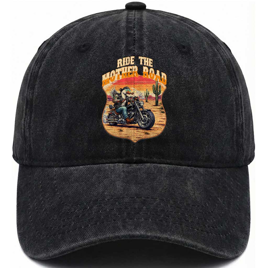 Funny Route Highway 66 Goose Biker Washed Cotton Baseball Cap Ride The Mother Road TS12 Print Your Wear