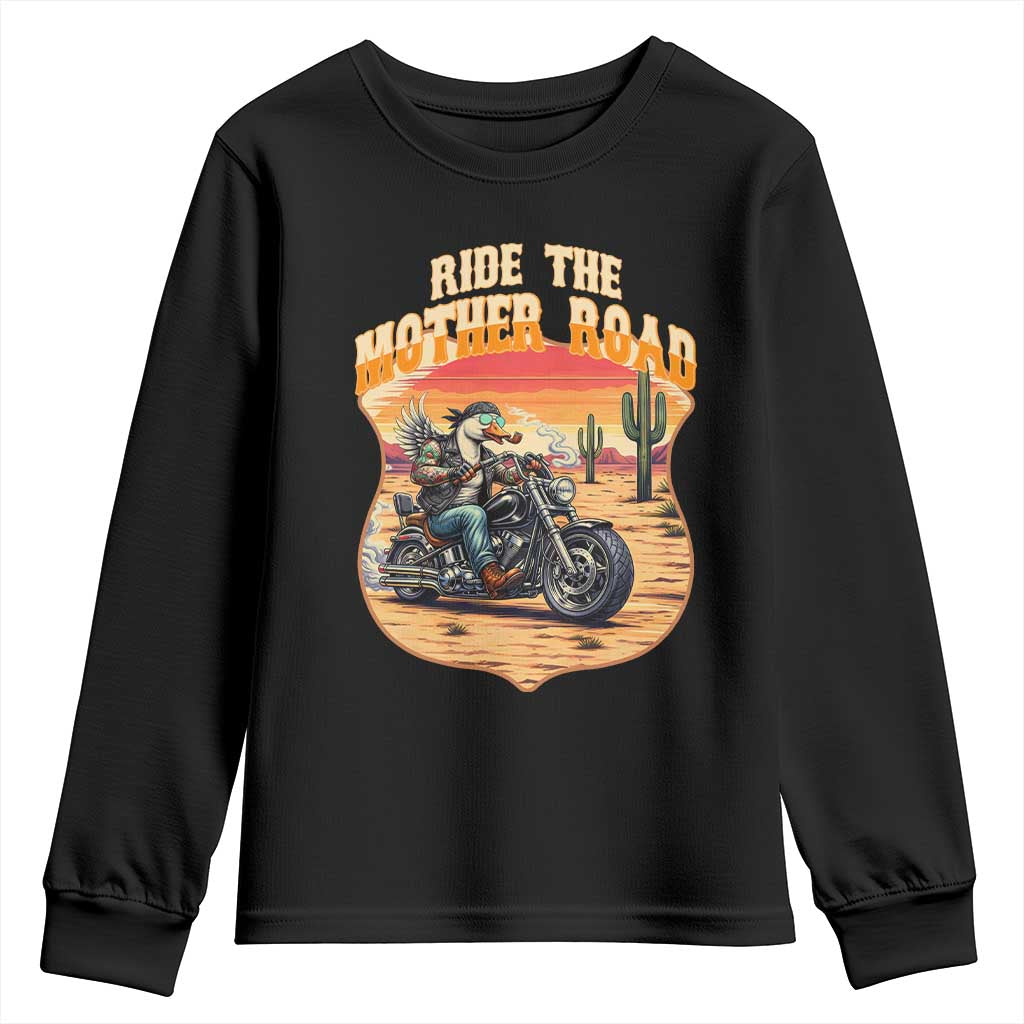 Funny Route Highway 66 Goose Biker Youth Sweatshirt Ride The Mother Road TS12 Black Print Your Wear