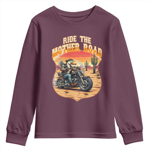 Funny Route Highway 66 Goose Biker Youth Sweatshirt Ride The Mother Road TS12 Maroon Print Your Wear
