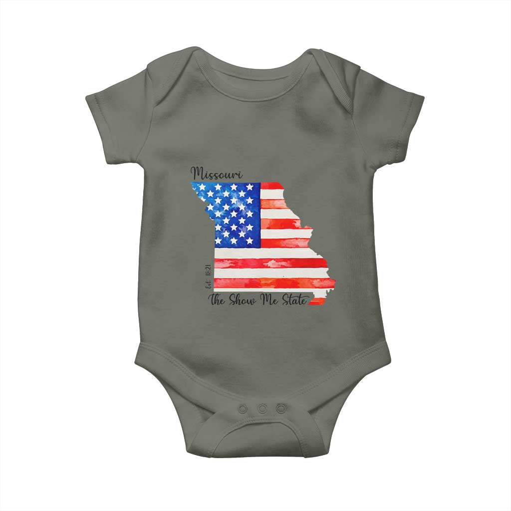 The Show Me State Est 1821 Baby Onesie Proud Missourian Gift TS12 Military Green Print Your Wear