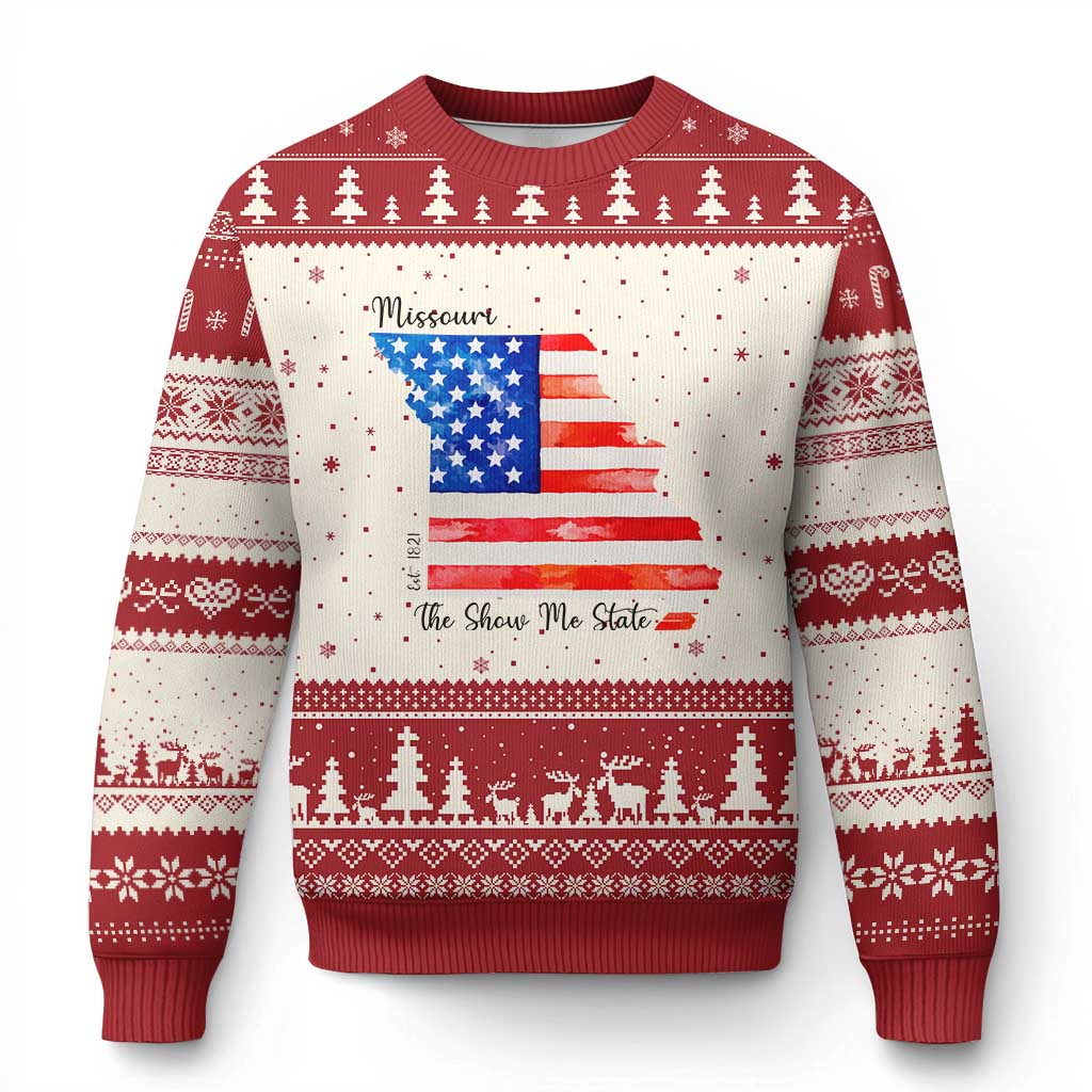 The Show Me State Est 1821 Ugly Christmas Sweater Proud Missourian Gift TS12 Beige Red Print Your Wear