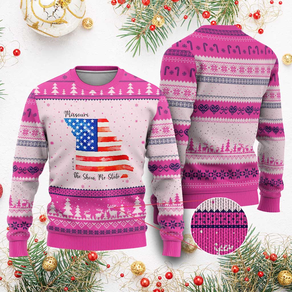 The Show Me State Est 1821 Ugly Christmas Sweater Proud Missourian Gift TS12 Hot Pink Print Your Wear