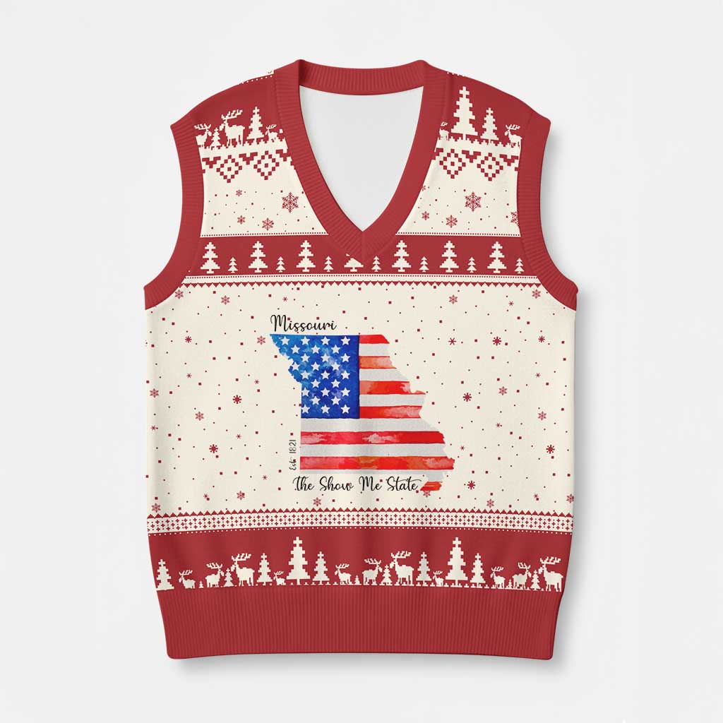 The Show Me State Est 1821 V-Neck Knit Sweater Vest Proud Missourian Gift TS12 Beige Red Print Your Wear