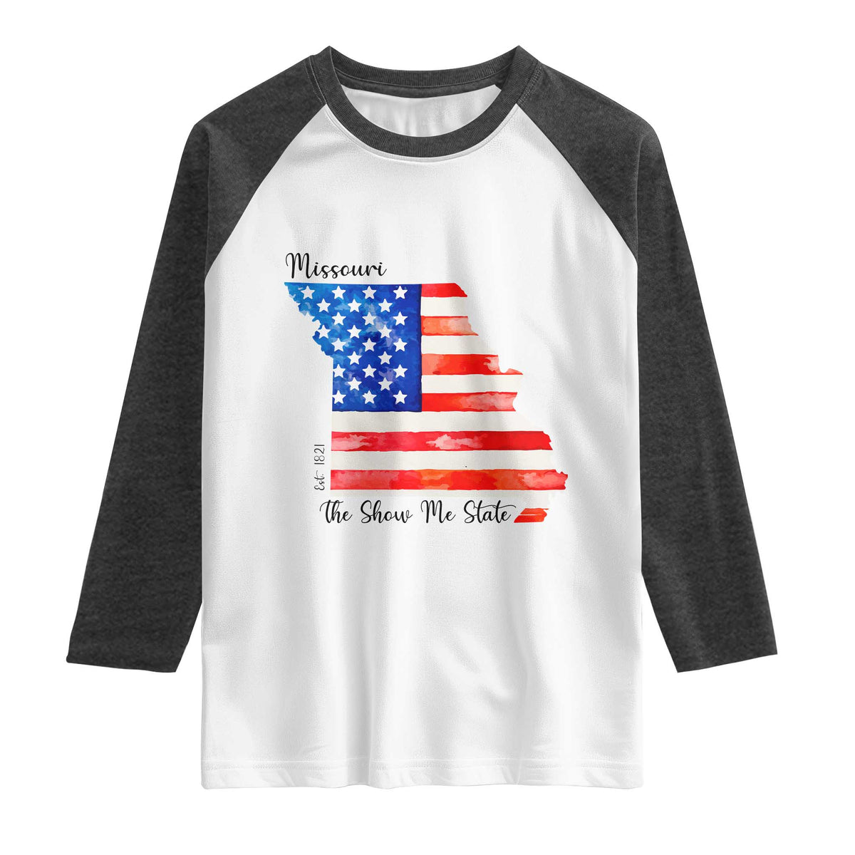 The Show Me State Est 1821 Raglan Shirt Proud Missourian Gift TS12 White Heather Charcoal Print Your Wear