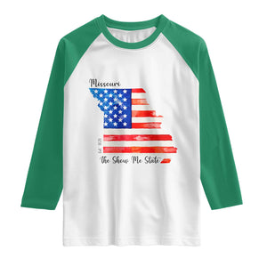 The Show Me State Est 1821 Raglan Shirt Proud Missourian Gift TS12 White Kelly Green Print Your Wear