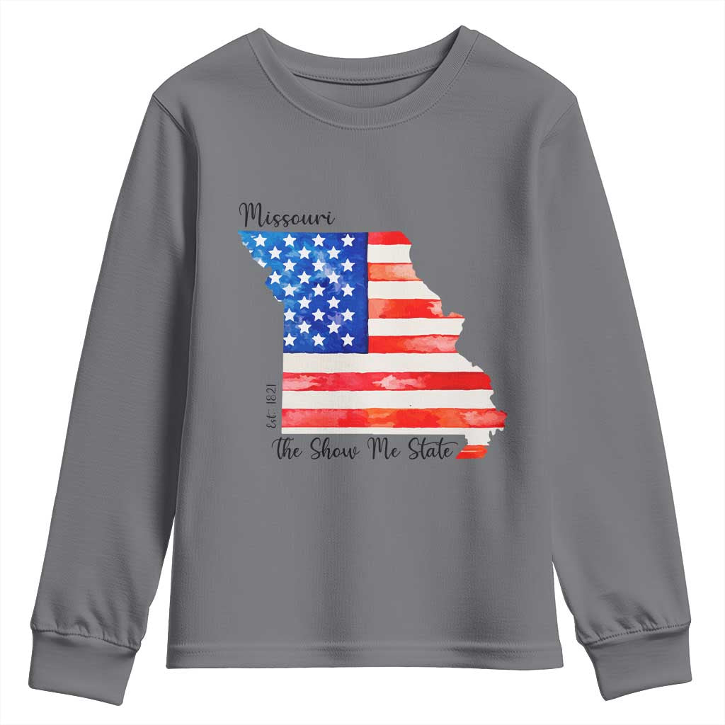 The Show Me State Est 1821 Youth Sweatshirt Proud Missourian Gift TS12 Charcoal Print Your Wear