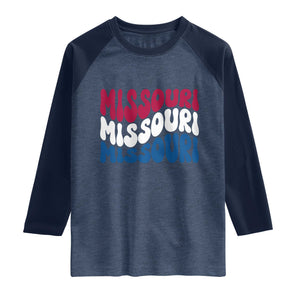 The Show Me State Pride Raglan Shirt Gift For Missouri Lovers TS12 Heather Denim Navy Print Your Wear