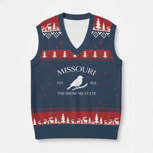 Vintage Blue Bird Missouri V-Neck Knit Sweater Vest The Show Me State Pride TS12 Navy Red Print Your Wear