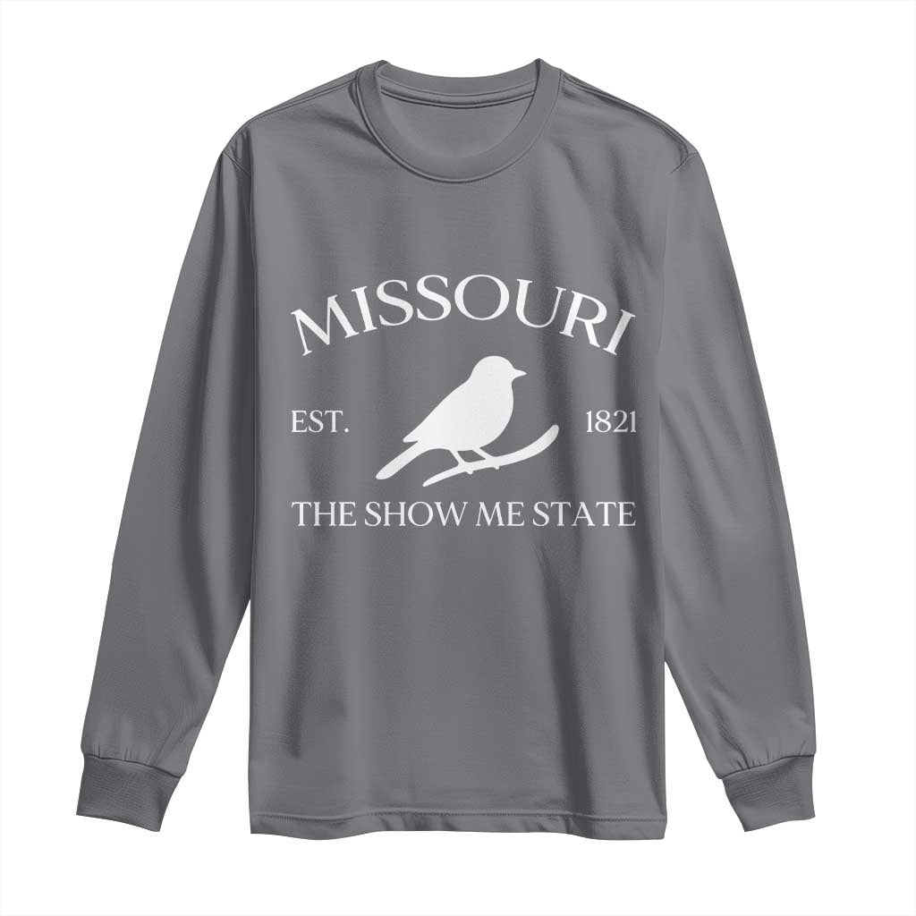 Vintage Blue Bird Missouri Long Sleeve Shirt The Show Me State Pride TS12 Charcoal Print Your Wear