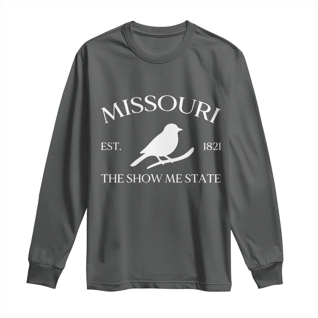 Vintage Blue Bird Missouri Long Sleeve Shirt The Show Me State Pride TS12 Dark Heather Print Your Wear