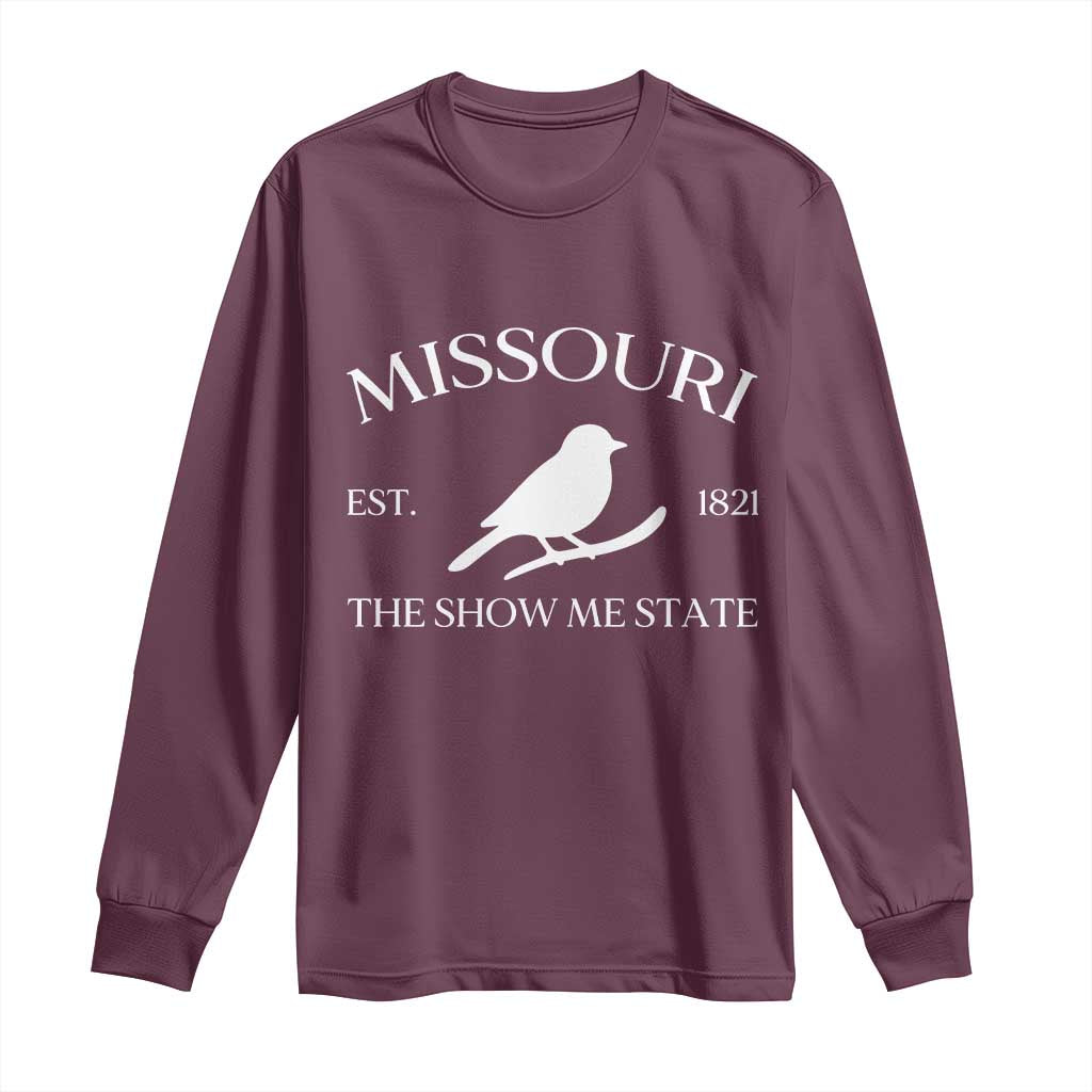 Vintage Blue Bird Missouri Long Sleeve Shirt The Show Me State Pride TS12 Maroon Print Your Wear