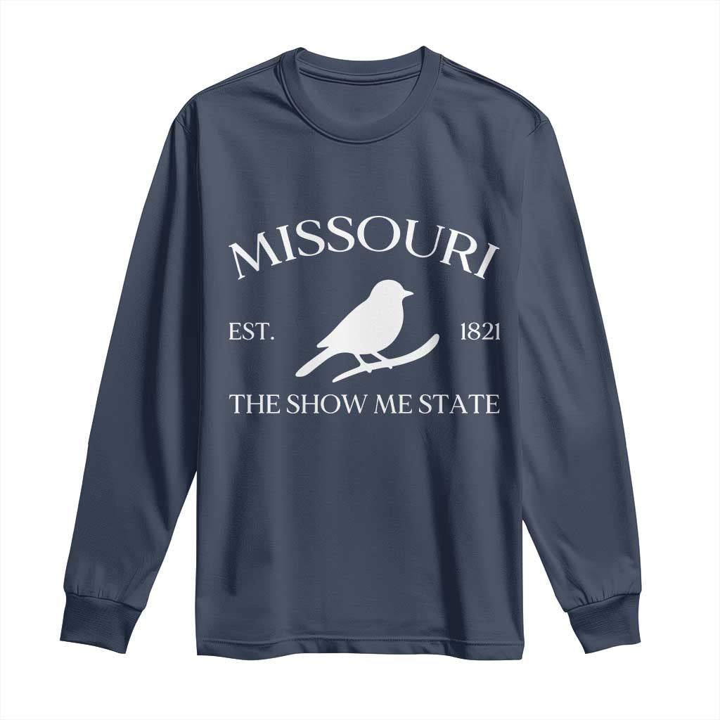 Vintage Blue Bird Missouri Long Sleeve Shirt The Show Me State Pride TS12 Navy Print Your Wear