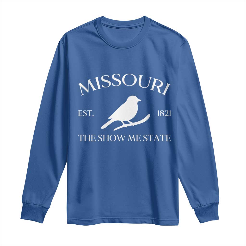 Vintage Blue Bird Missouri Long Sleeve Shirt The Show Me State Pride TS12 Royal Blue Print Your Wear