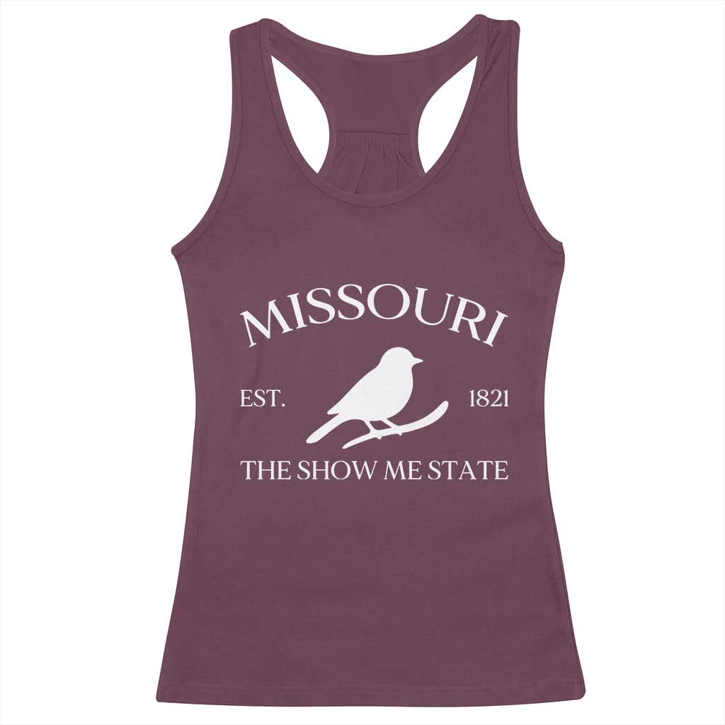 Vintage Blue Bird Missouri Racerback Tank Top The Show Me State Pride TS12 Maroon Print Your Wear
