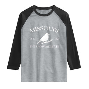 Vintage Blue Bird Missouri Raglan Shirt The Show Me State Pride TS12 Heather Gray Black Print Your Wear