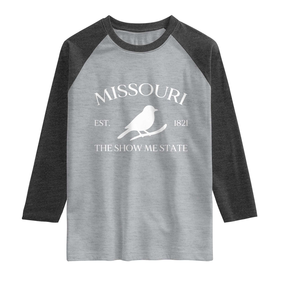 Vintage Blue Bird Missouri Raglan Shirt The Show Me State Pride TS12 Heather Gray Heather Charcoal Print Your Wear