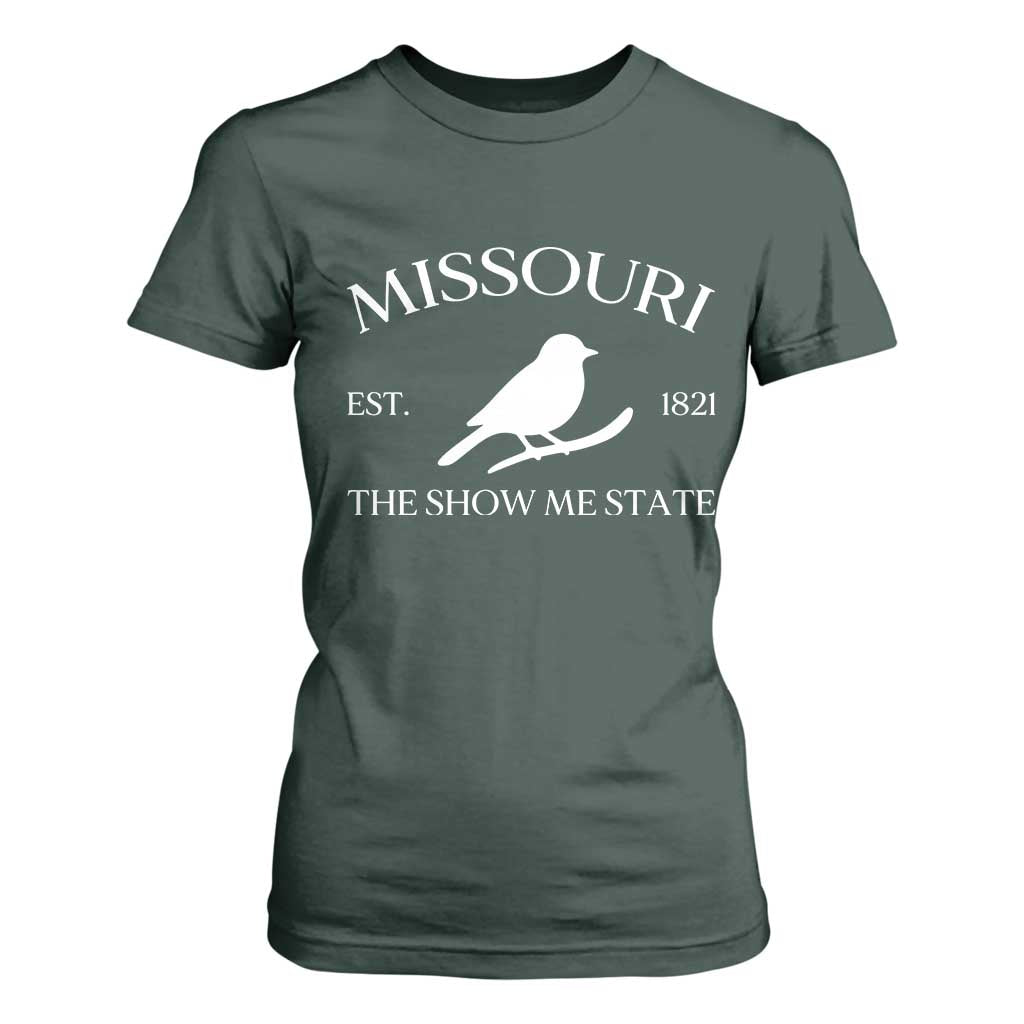 Vintage Blue Bird Missouri T Shirt For Women The Show Me State Pride TS12 Dark Forest Green Print Your Wear