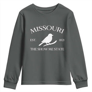 Vintage Blue Bird Missouri Youth Sweatshirt The Show Me State Pride TS12 Dark Heather Print Your Wear