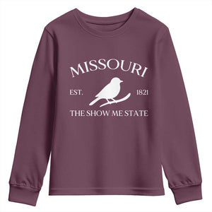 Vintage Blue Bird Missouri Youth Sweatshirt The Show Me State Pride TS12 Maroon Print Your Wear