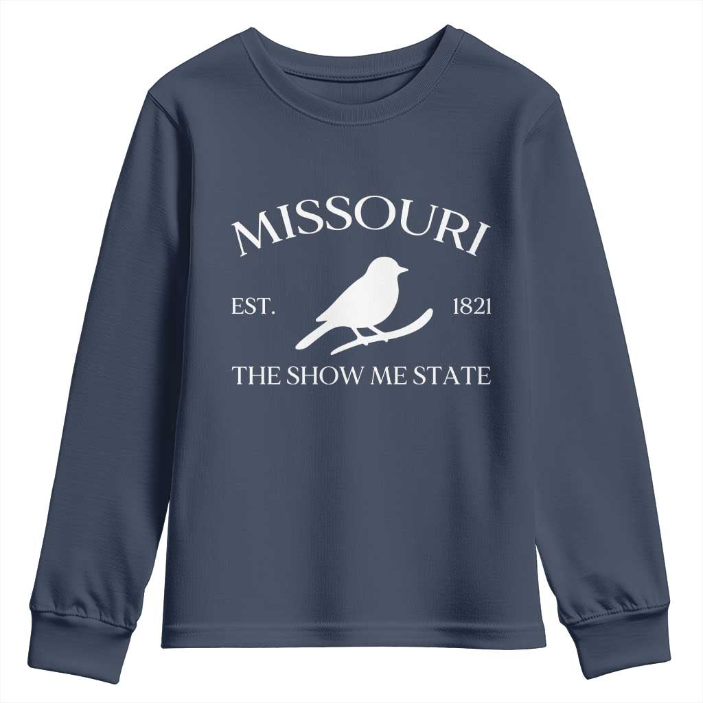 Vintage Blue Bird Missouri Youth Sweatshirt The Show Me State Pride TS12 Navy Print Your Wear
