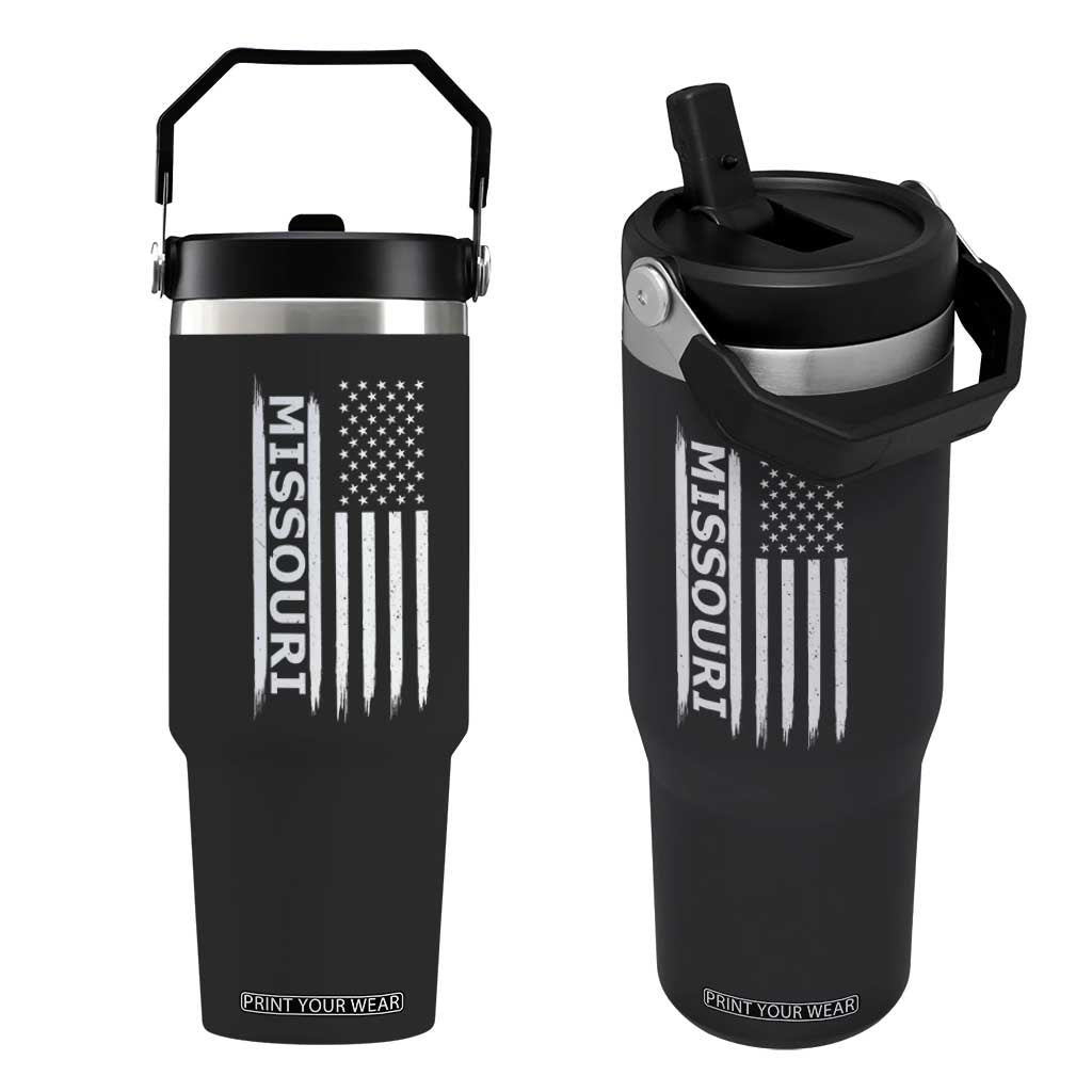 USA Flag Missouri State Pride Flip Straw Tumbler Missourian Pride TS12 One Size: 30 oz Black Print Your Wear