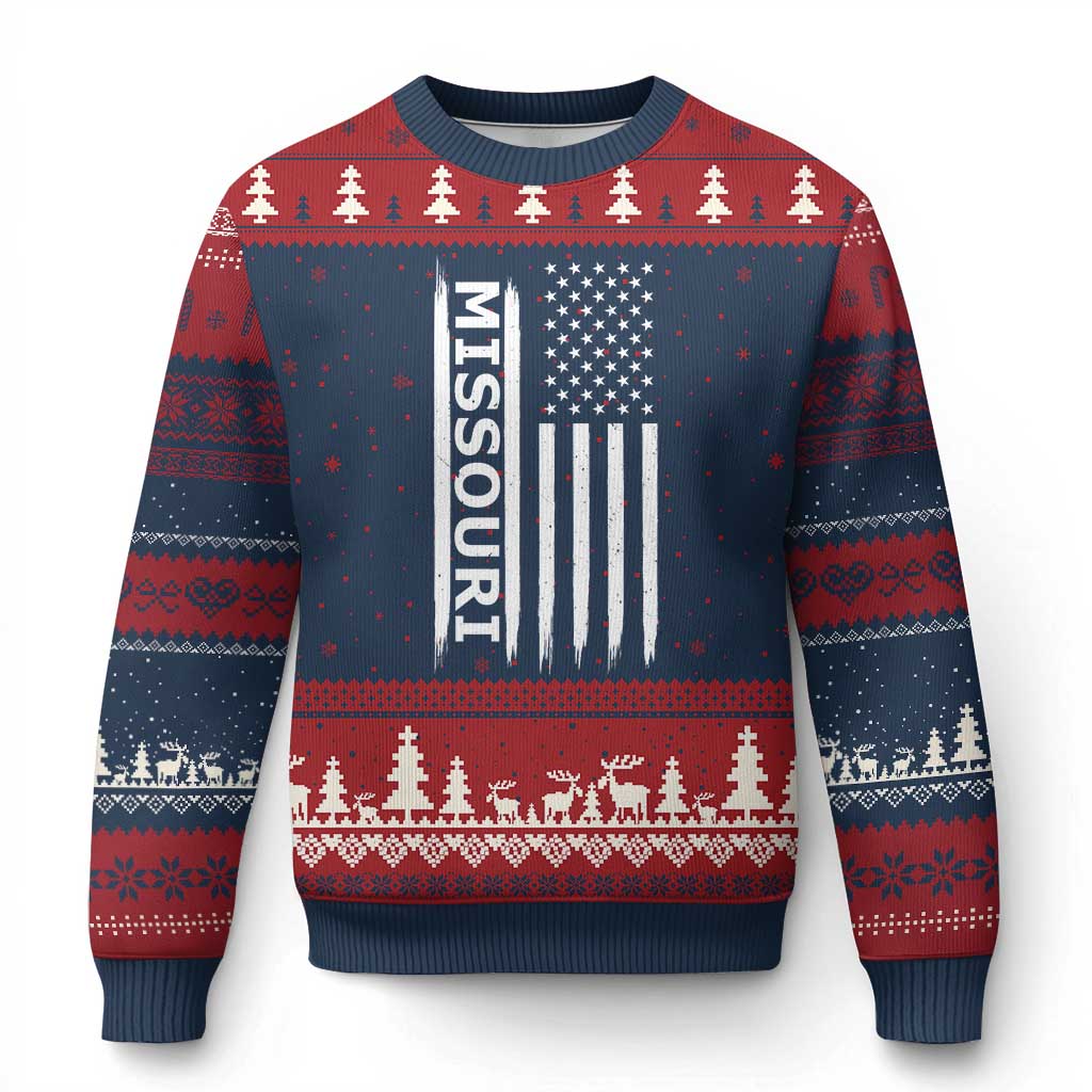 USA Flag Missouri State Pride Ugly Christmas Sweater Missourian Pride TS12 Navy Red Print Your Wear
