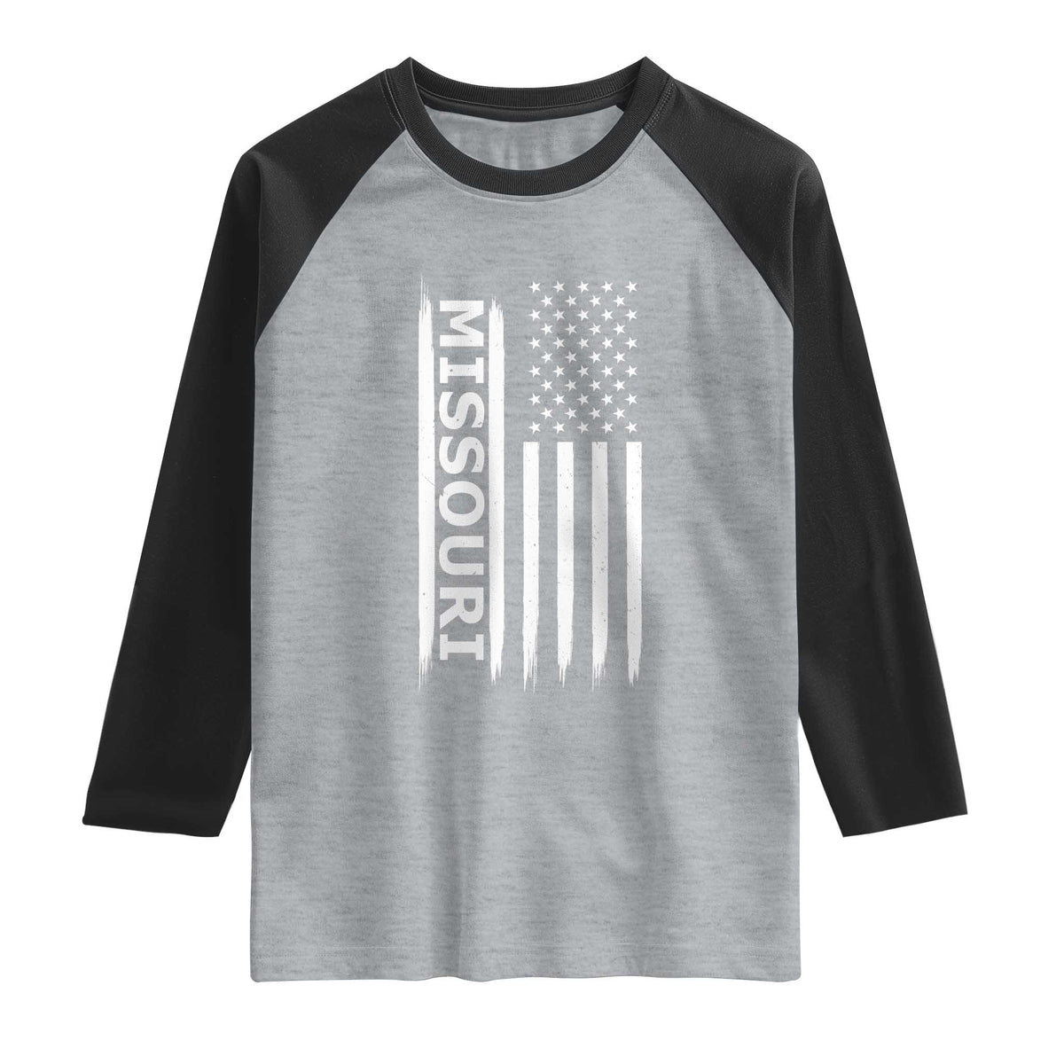 USA Flag Missouri State Pride Raglan Shirt Missourian Pride TS12 Heather Gray Black Print Your Wear