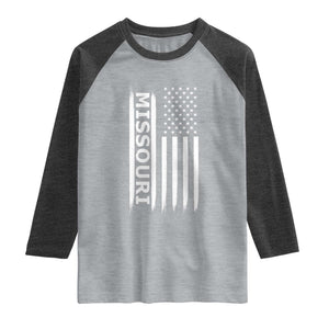 USA Flag Missouri State Pride Raglan Shirt Missourian Pride TS12 Heather Gray Heather Charcoal Print Your Wear
