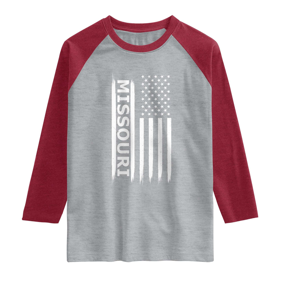 USA Flag Missouri State Pride Raglan Shirt Missourian Pride TS12 Heather Gray Heather Red Print Your Wear