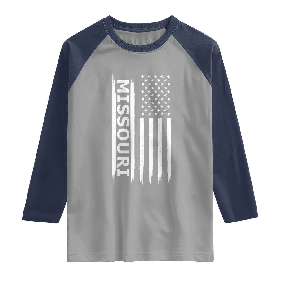 USA Flag Missouri State Pride Raglan Shirt Missourian Pride TS12 Sport Gray Navy Print Your Wear