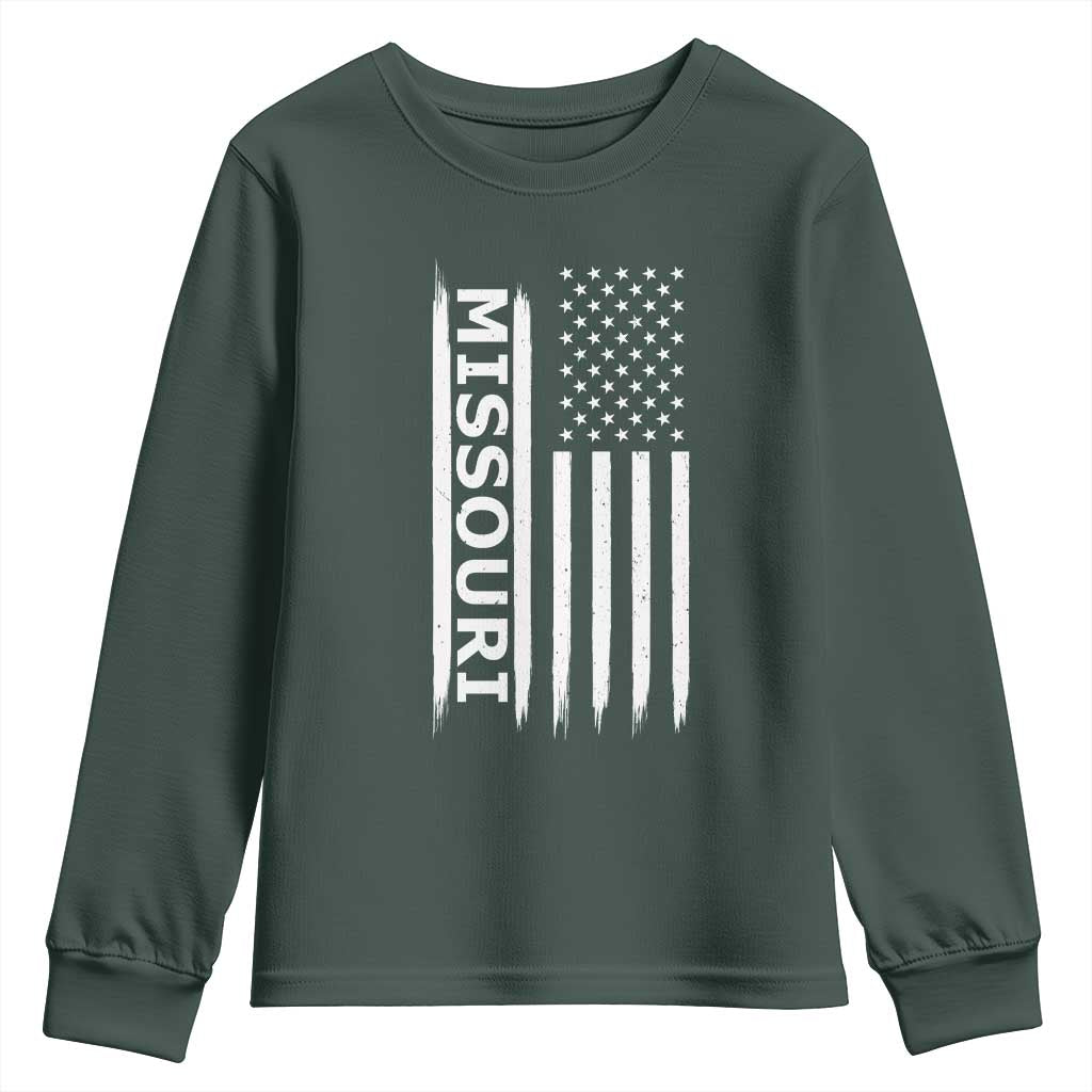 USA Flag Missouri State Pride Youth Sweatshirt Missourian Pride TS12 Dark Forest Green Print Your Wear