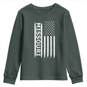USA Flag Missouri State Pride Youth Sweatshirt Missourian Pride TS12 Dark Forest Green Print Your Wear