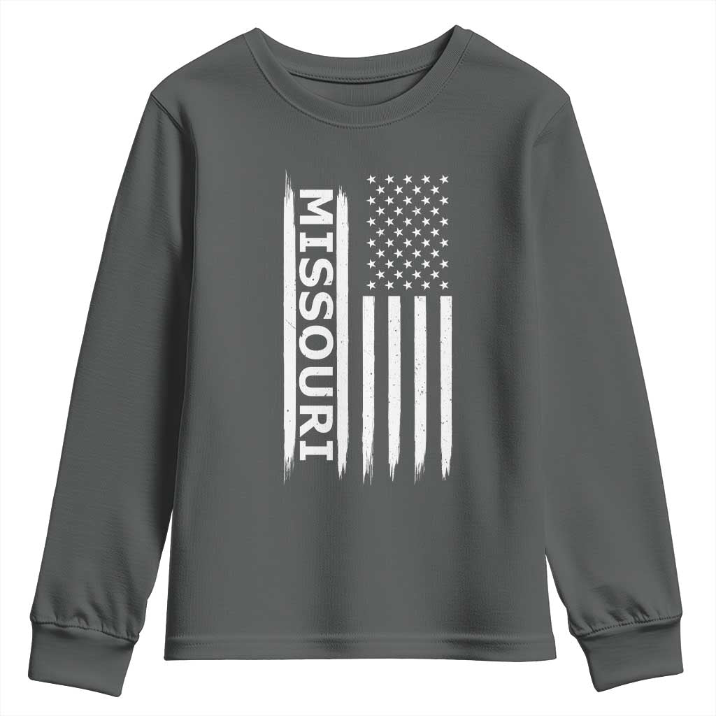 USA Flag Missouri State Pride Youth Sweatshirt Missourian Pride TS12 Dark Heather Print Your Wear